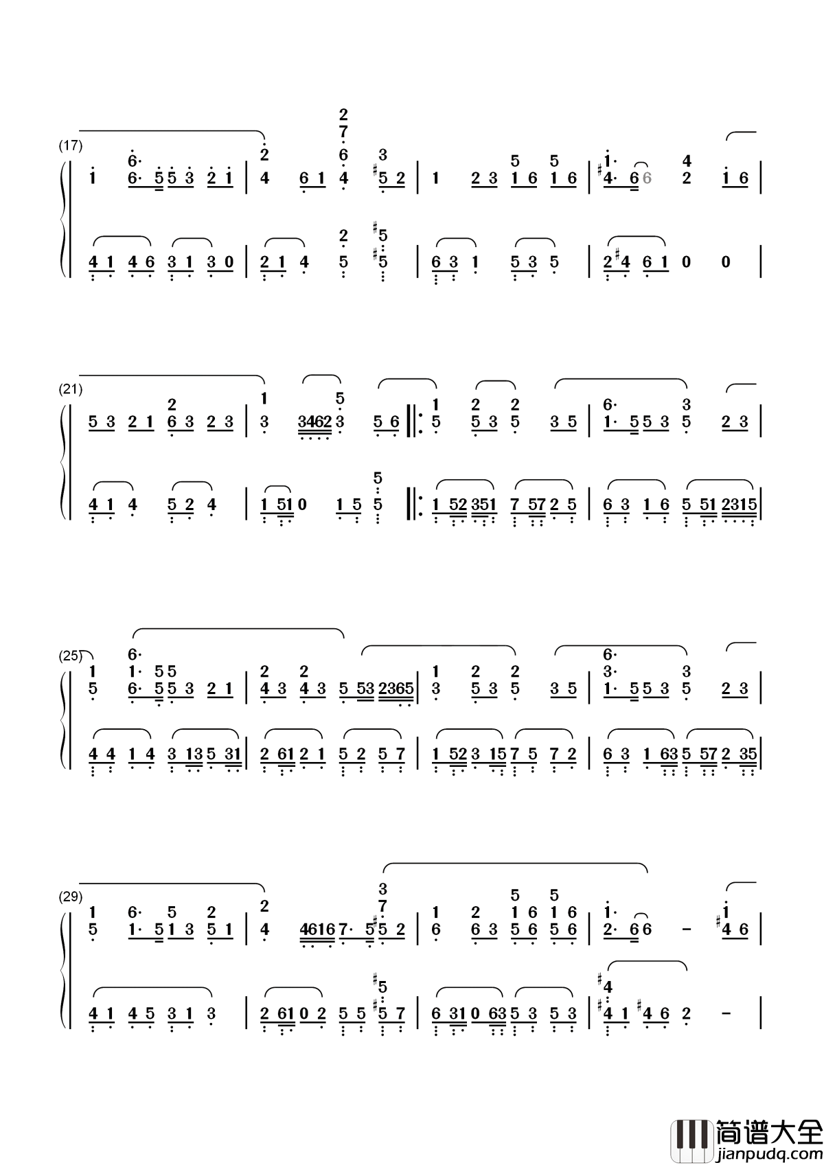 祝福简谱__张学友__说再见，再见不会太遥远。若有缘，有缘就能期待明天