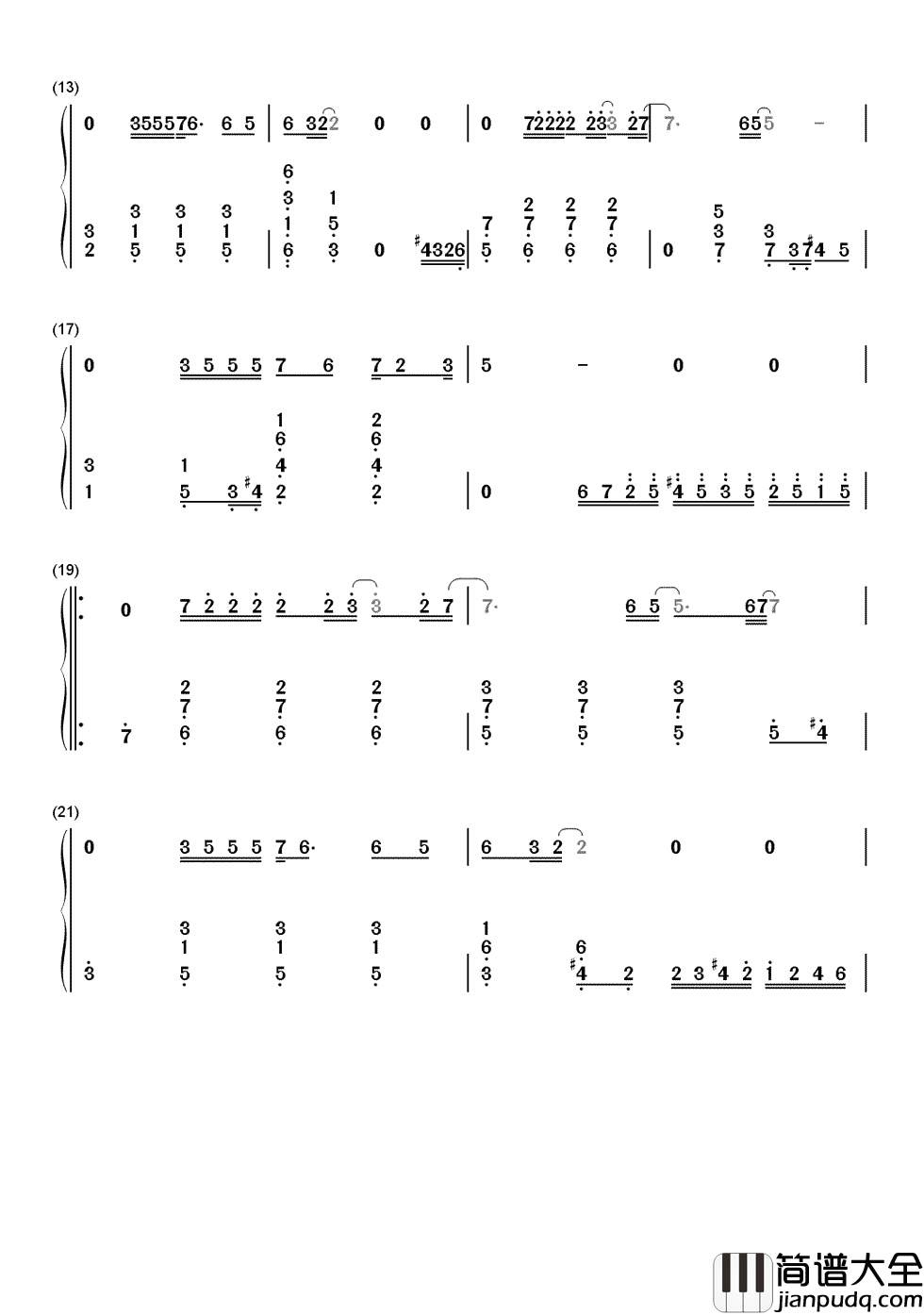 只想一生跟你走简谱__张学友__心若相知，更要珍惜