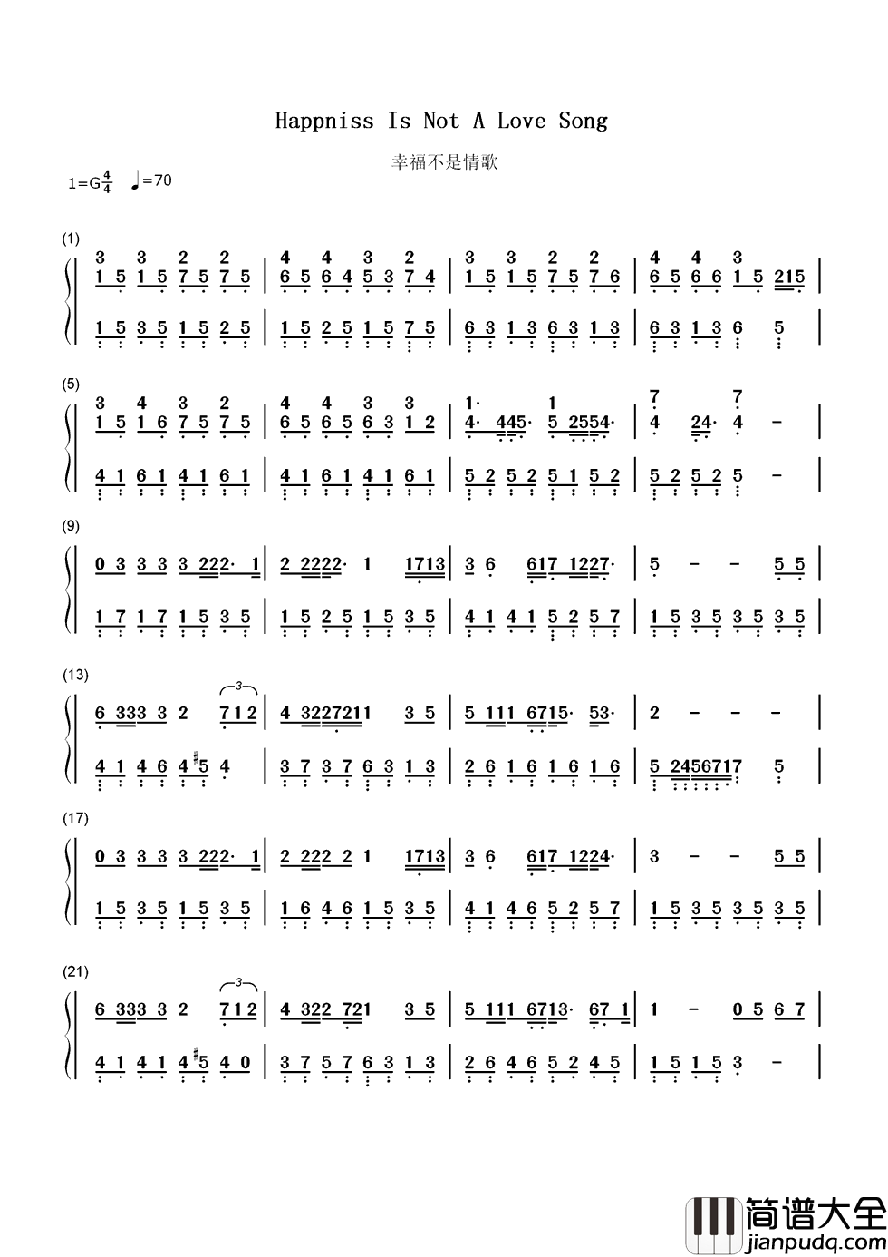 幸福不是情歌简谱__刘若英__幸福远不是一首情歌那么短暂，而是表现在每一个细节里