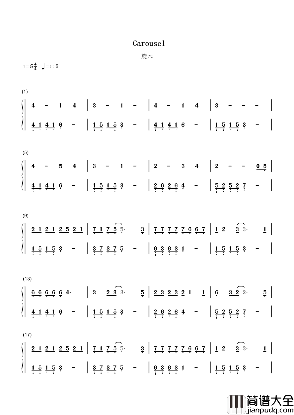 旋木简谱__王菲__不管我能够陪你有多长，至少能让你幻想与我飞翔