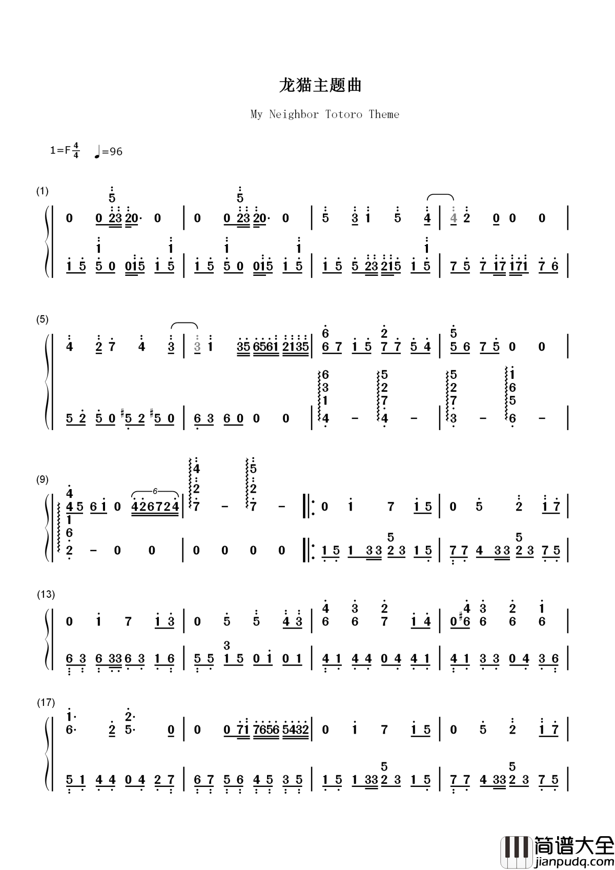 My_Neighbor_Totoro_Theme（龙猫主题曲）简谱_久石譲____孩子眼里的东西，长大了再也看不到