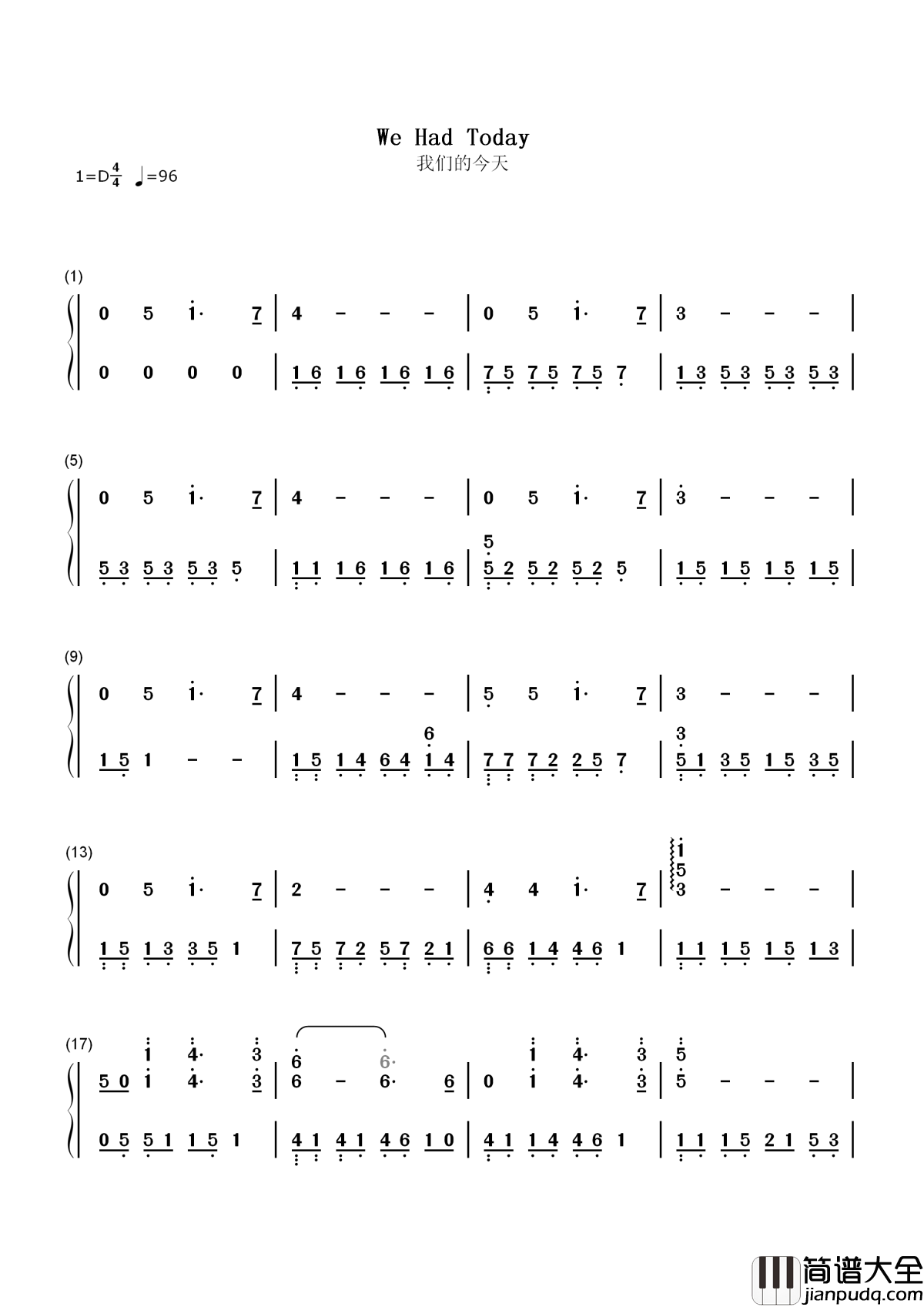 We_Had_Today简谱__Rachel_Portman__明天发生什么无所谓，最主要的是，我们今天正相爱就好了。