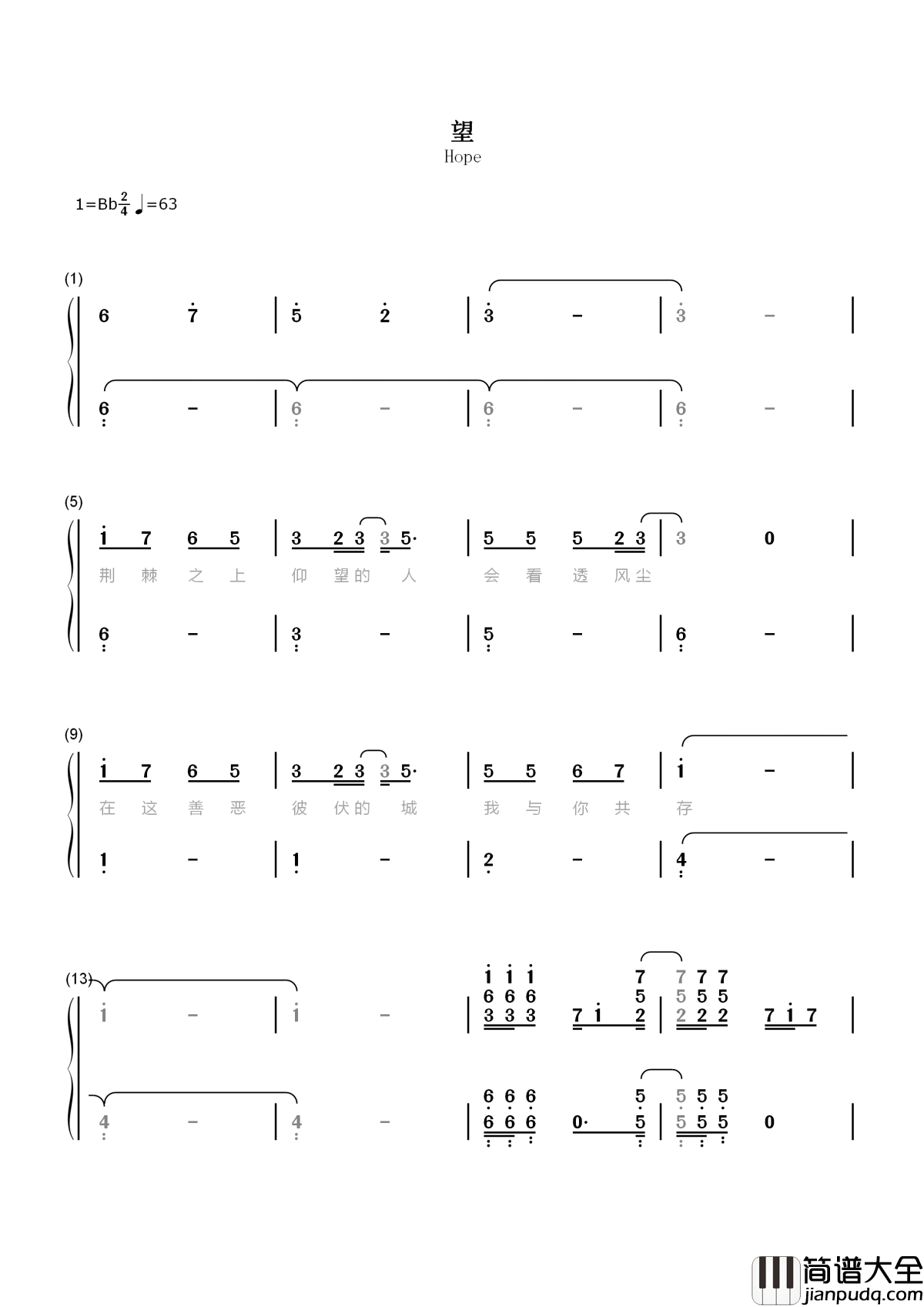 望简谱__张碧晨;赵丽颖__强强联手燃情猛烈，一字一句尽显豪情壮志。