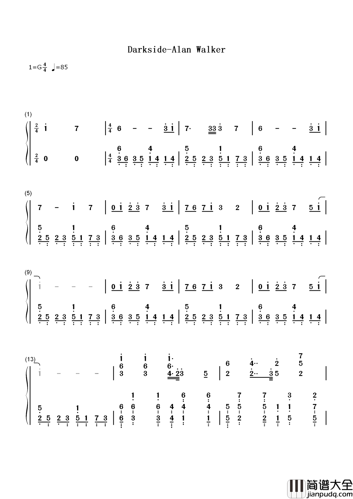 Darkside简谱_Alan_Walker新单_好听到炸裂的电音