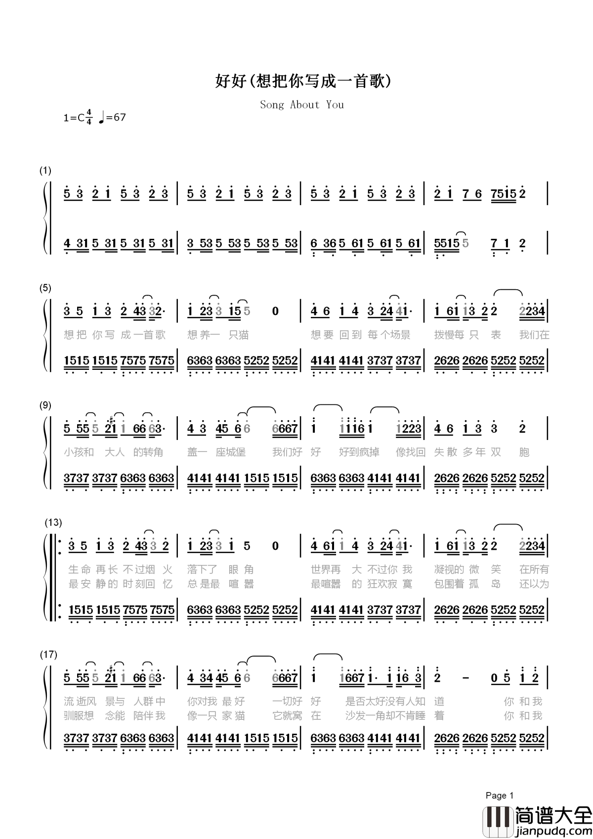 想把你写成一首歌简谱__五月天动画电影你的名字献声，好想把你写成一首歌放进我心里......
