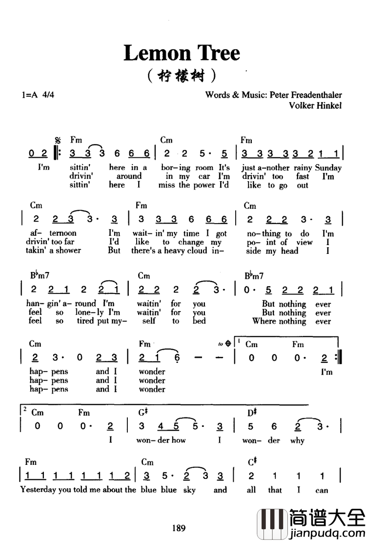 Lemon_Tree柠檬树简谱_苏慧伦_一秒带你回到恋爱的夏天