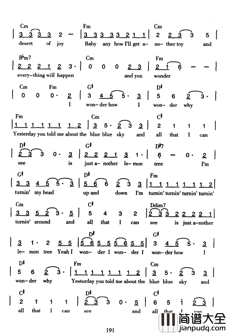 Lemon_Tree柠檬树简谱_苏慧伦_一秒带你回到恋爱的夏天