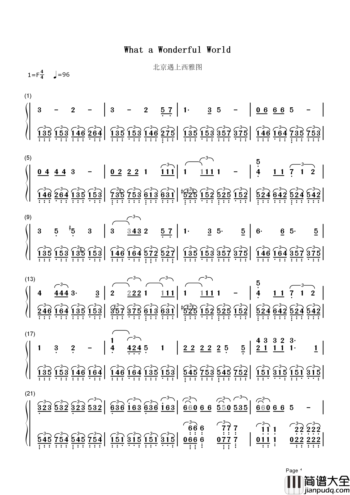 What_a_Wonderful_World简谱__Louis_Armstrong__爵士音乐之王的美好世界，流行音乐的圣歌