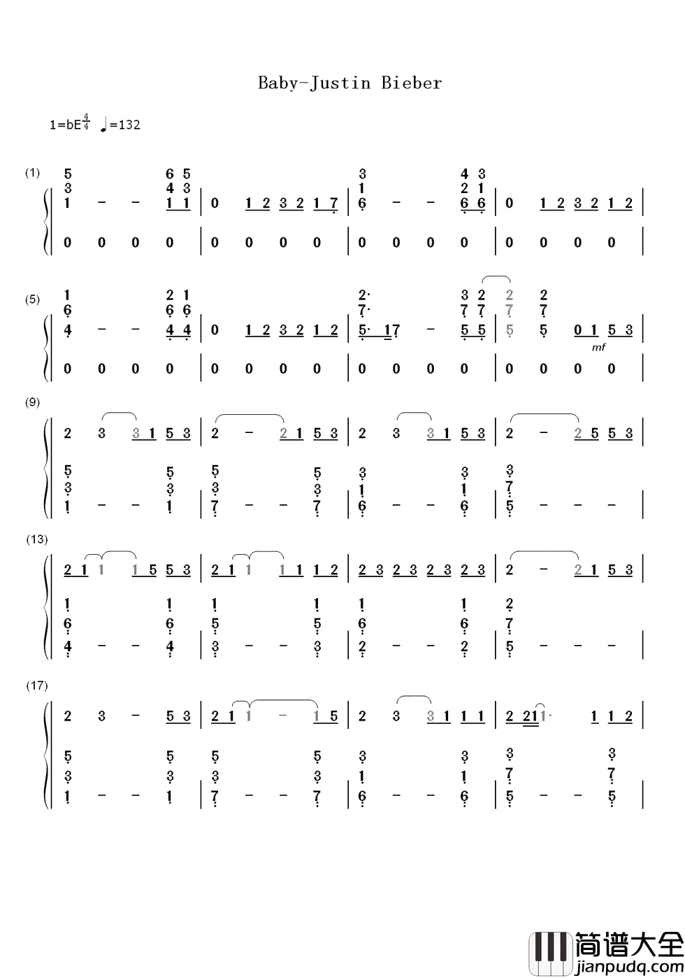 Baby简谱__Justin_Bieber__让Justin_Bieber一夜红爆全球的神曲