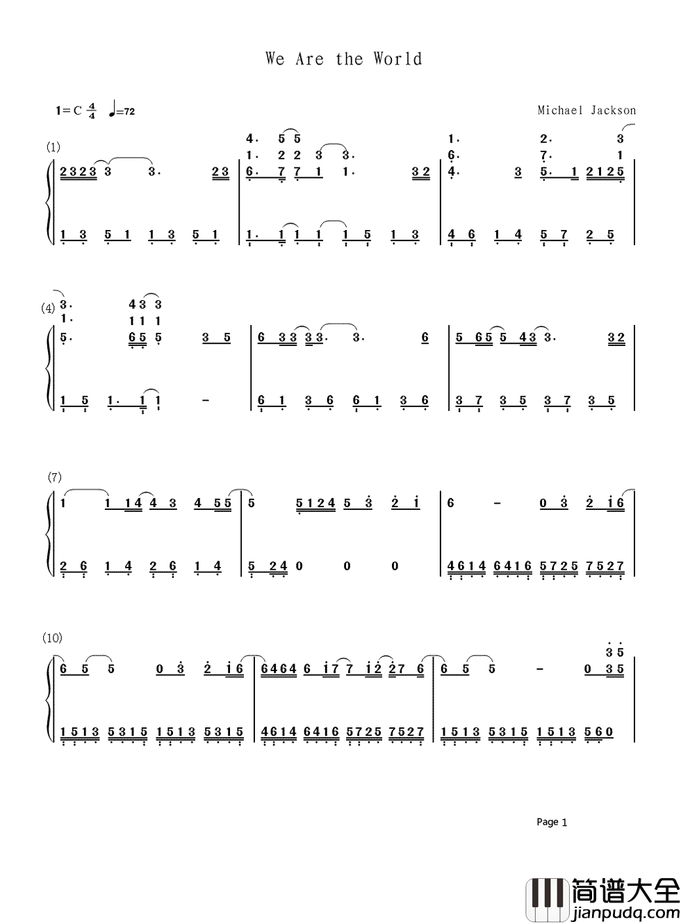 We_Are_The_World简谱_Michael_Jackson__这是史上最伟大的公益英文单曲，不朽的传世经典