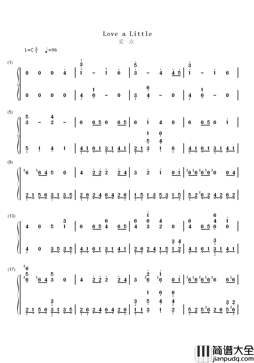 爱一点简谱_王力宏;章子怡_爱一点，痴一点，人之幸也。