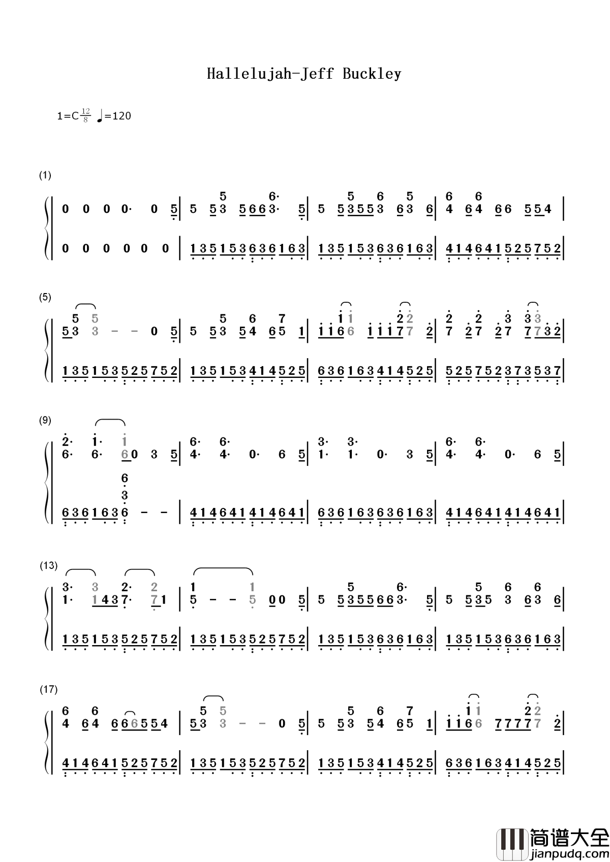 Hallelujah简谱__Leonard_Cohen__天堂里的诗与歌，致敬传奇民谣大师