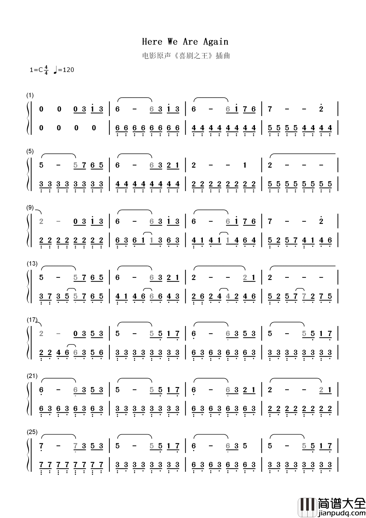 Here_We_Are_Again简谱_日向大介_电影喜剧之王插曲