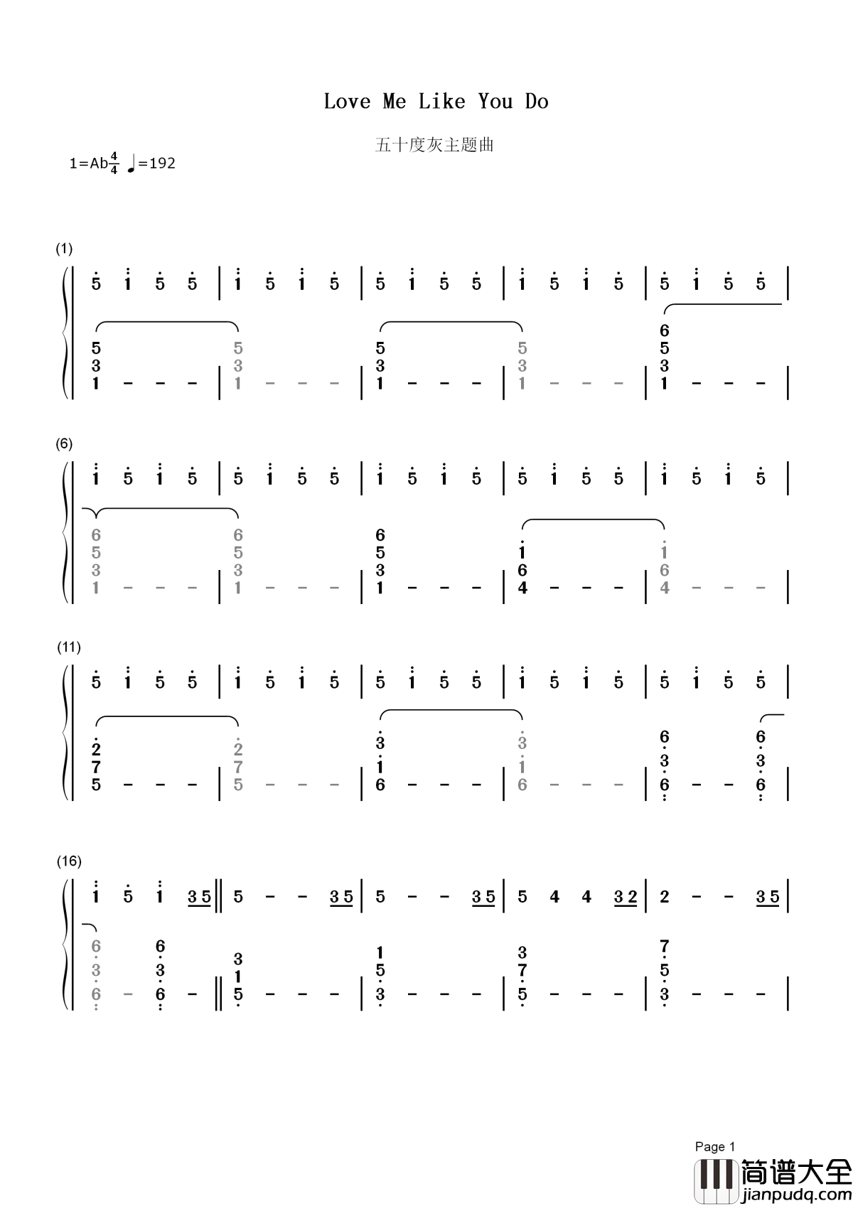 Love_Me_Like_You_Do简谱__五十度灰主题曲，一首R级片的插曲让我听出了运动会闭幕式的感觉