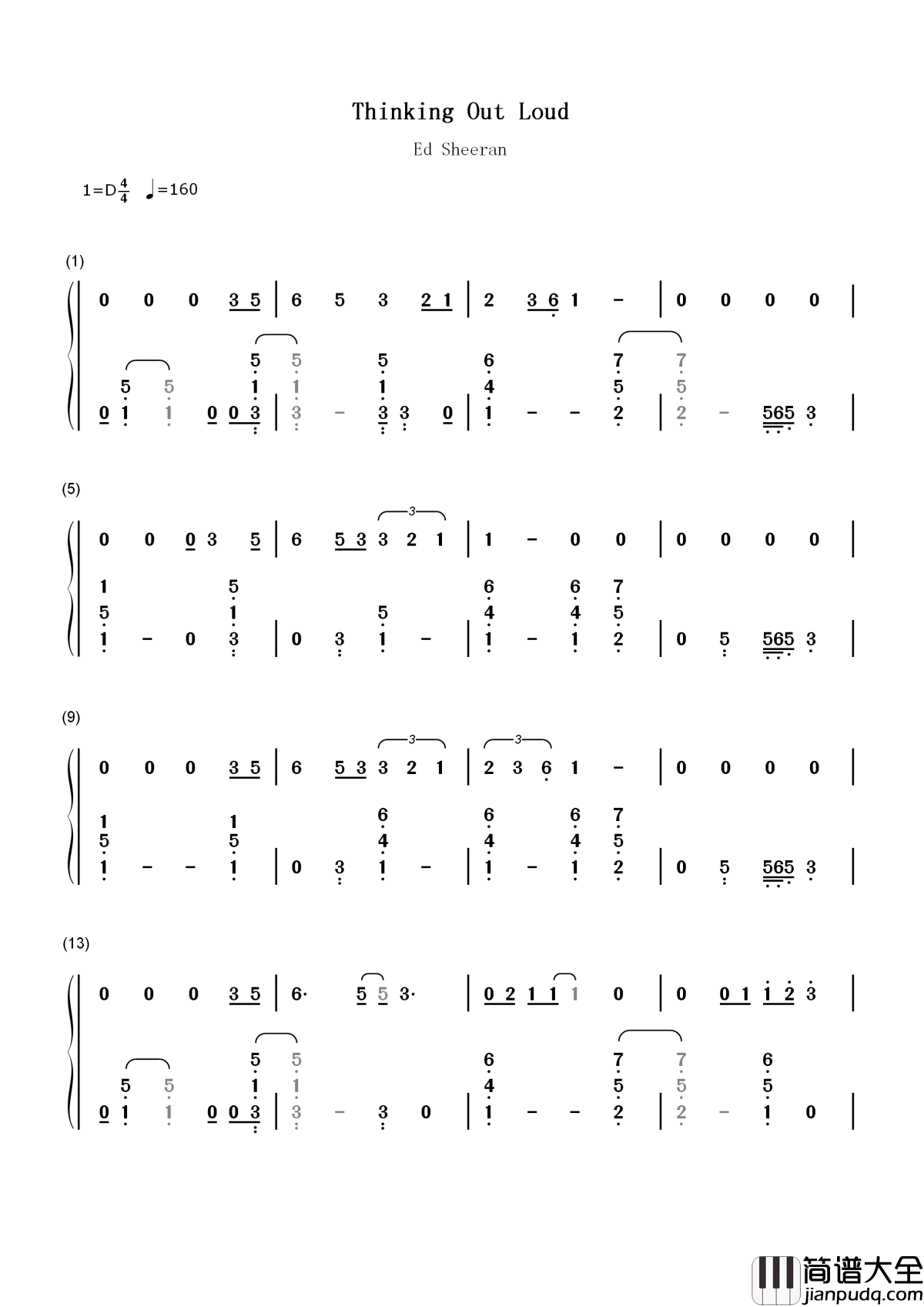 Thinking_Out_Loud简谱__Ed_Sheeran__情之所钟，虽丑不嫌