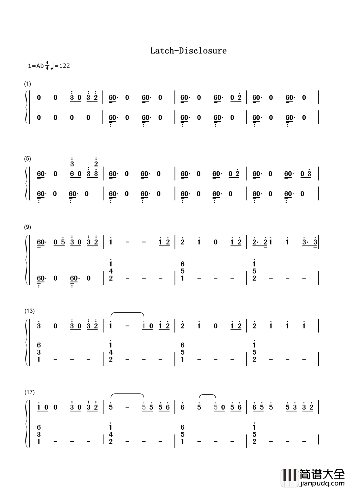 Latch（占有）简谱__Disclosure_/Sam_Smith__我会为你击破_任何阻碍你的屏障