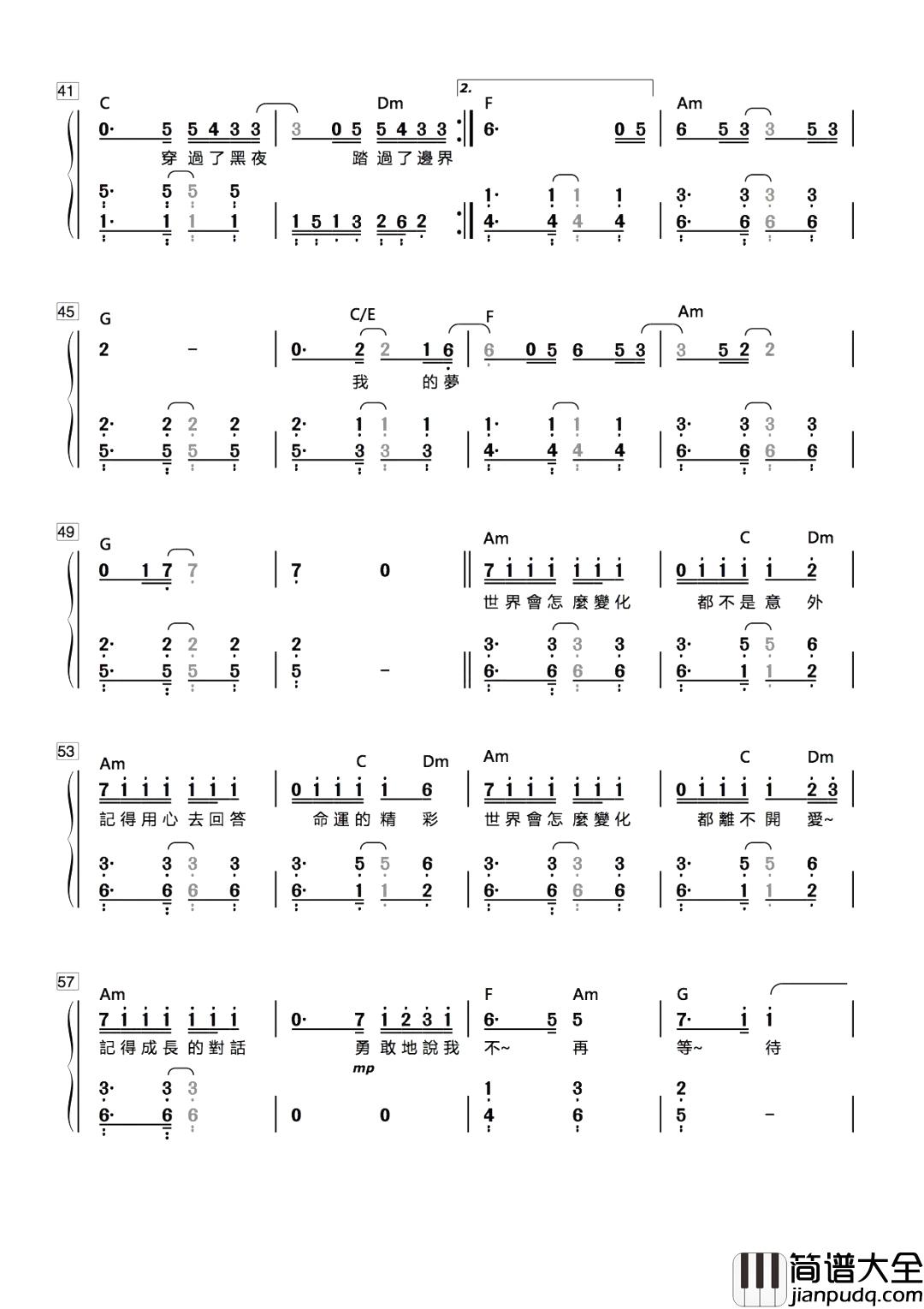 我的梦简谱_张靓颖_我的世界里有张长弓和李木子，还有我的梦。