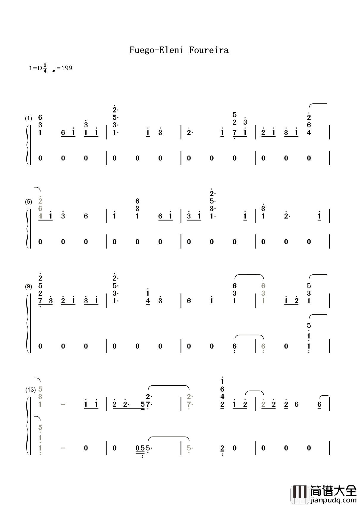 Fuego（火焰）简谱__Eleni_Foureira__2018欧洲歌唱大赛，美女Eleni_Foureira亚军单曲