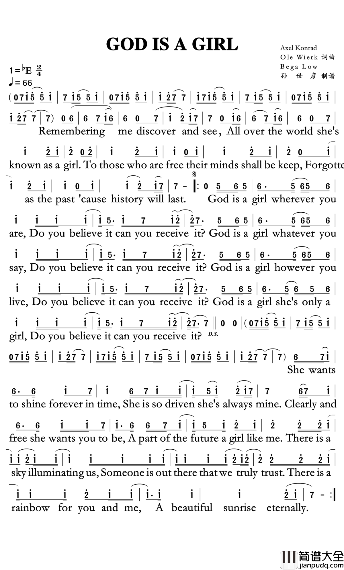 God_Is_a_Girl简谱__Groove_Coverage__很多人因为这首经典英文歌曲，才开始听英文歌