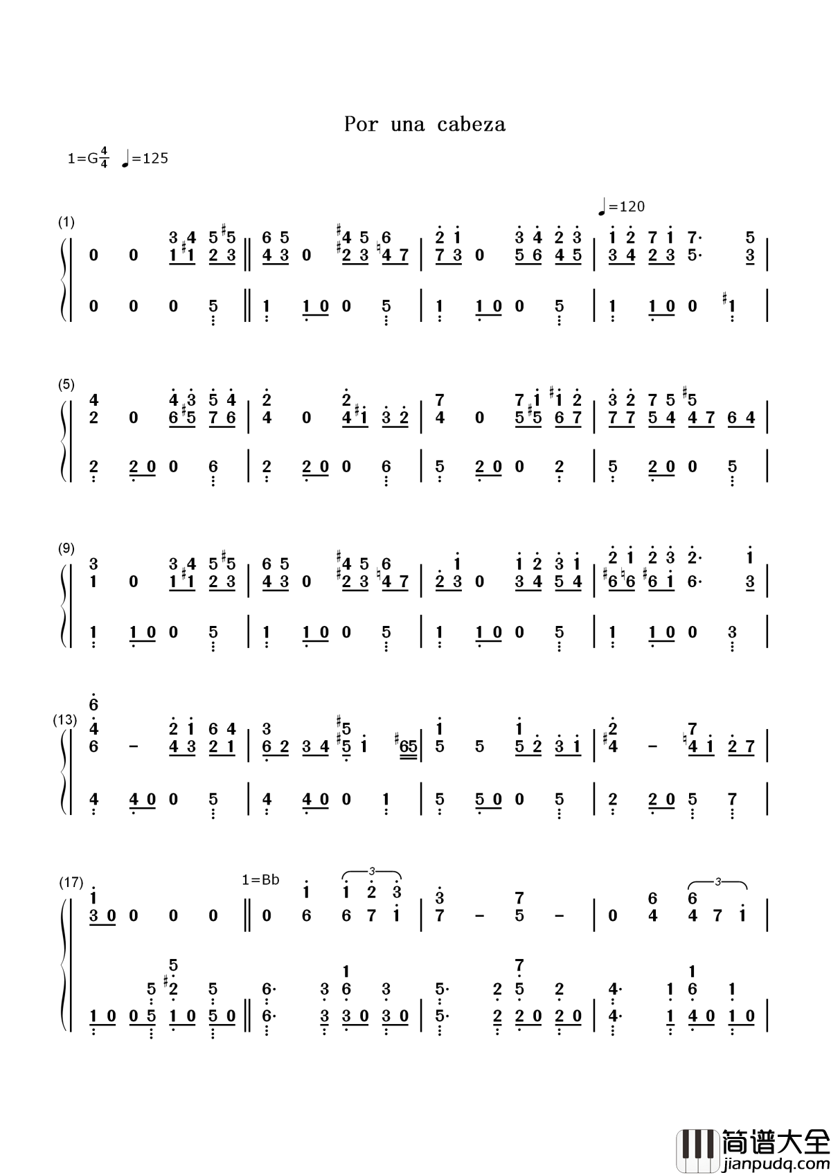 Por_Una_Cabeza（一步之遥）简谱__Carlos_Gardel__绝美西班牙探戈，小提琴与拉丁舞的完舞组合