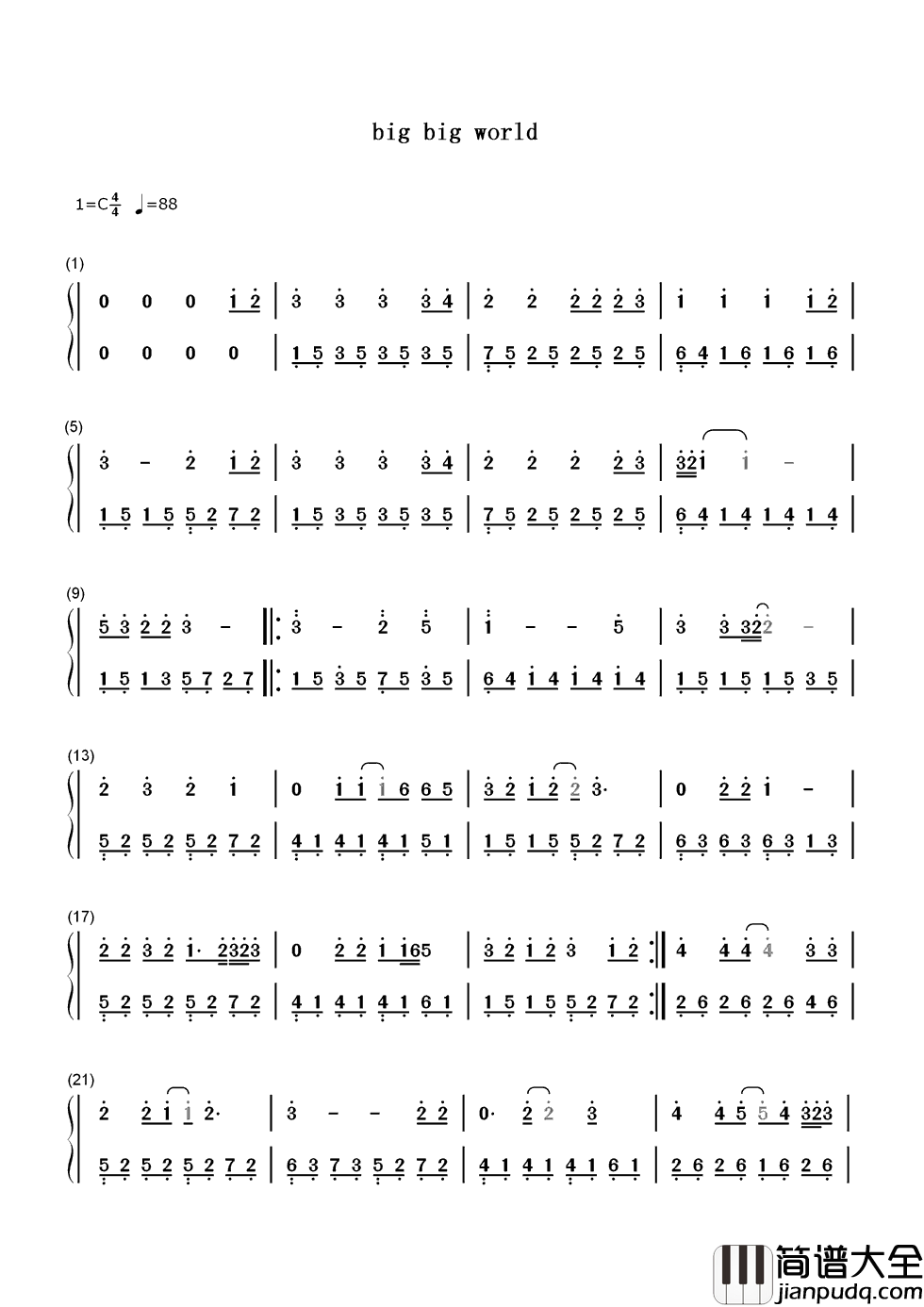 Big_Big_World简谱__Emilia_Rydberg___重逢那Big_Big_World，重逢那个大大的女孩……