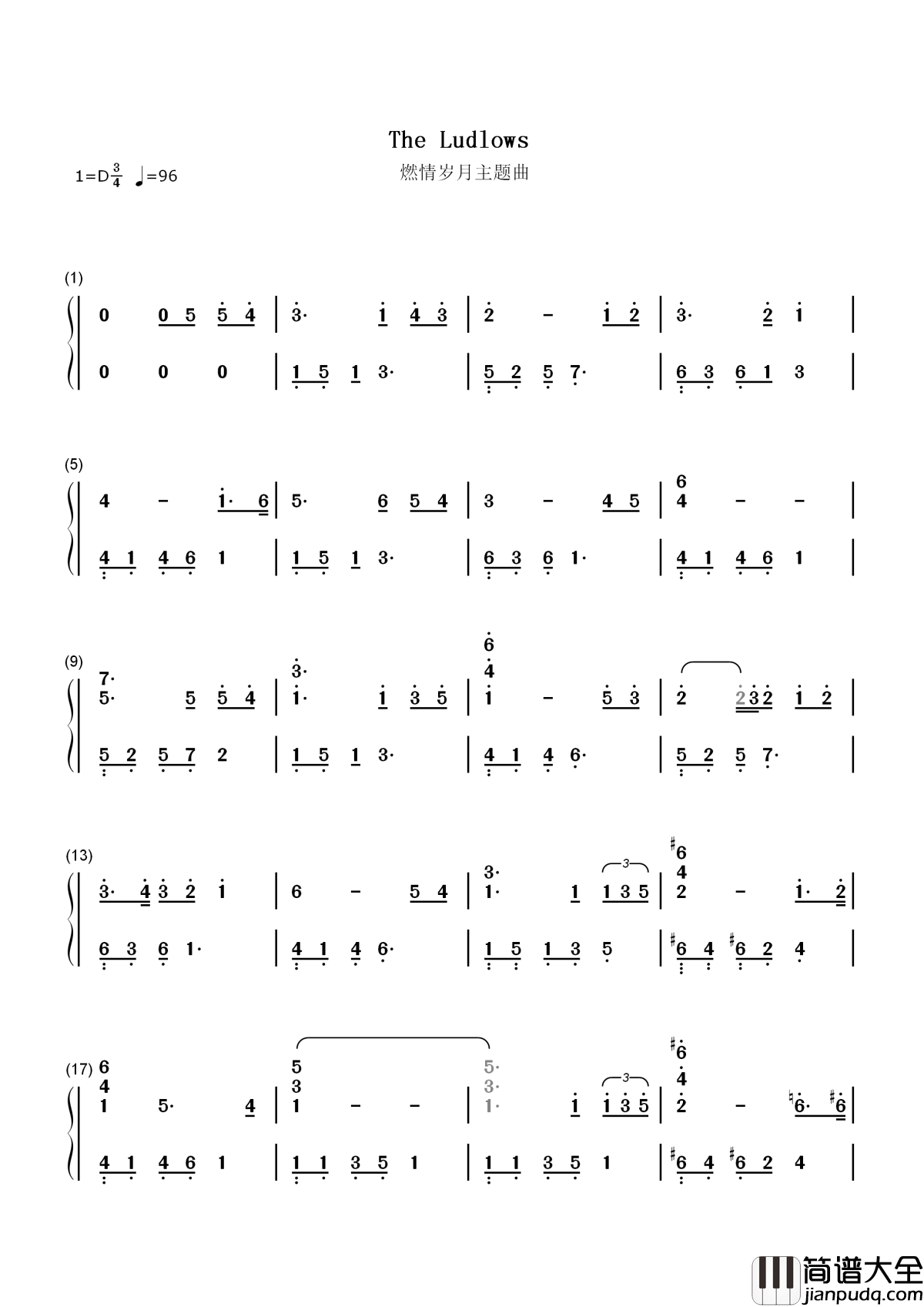 The_Ludlows简谱__燃情岁月插曲，让你一见钟情的背景音乐