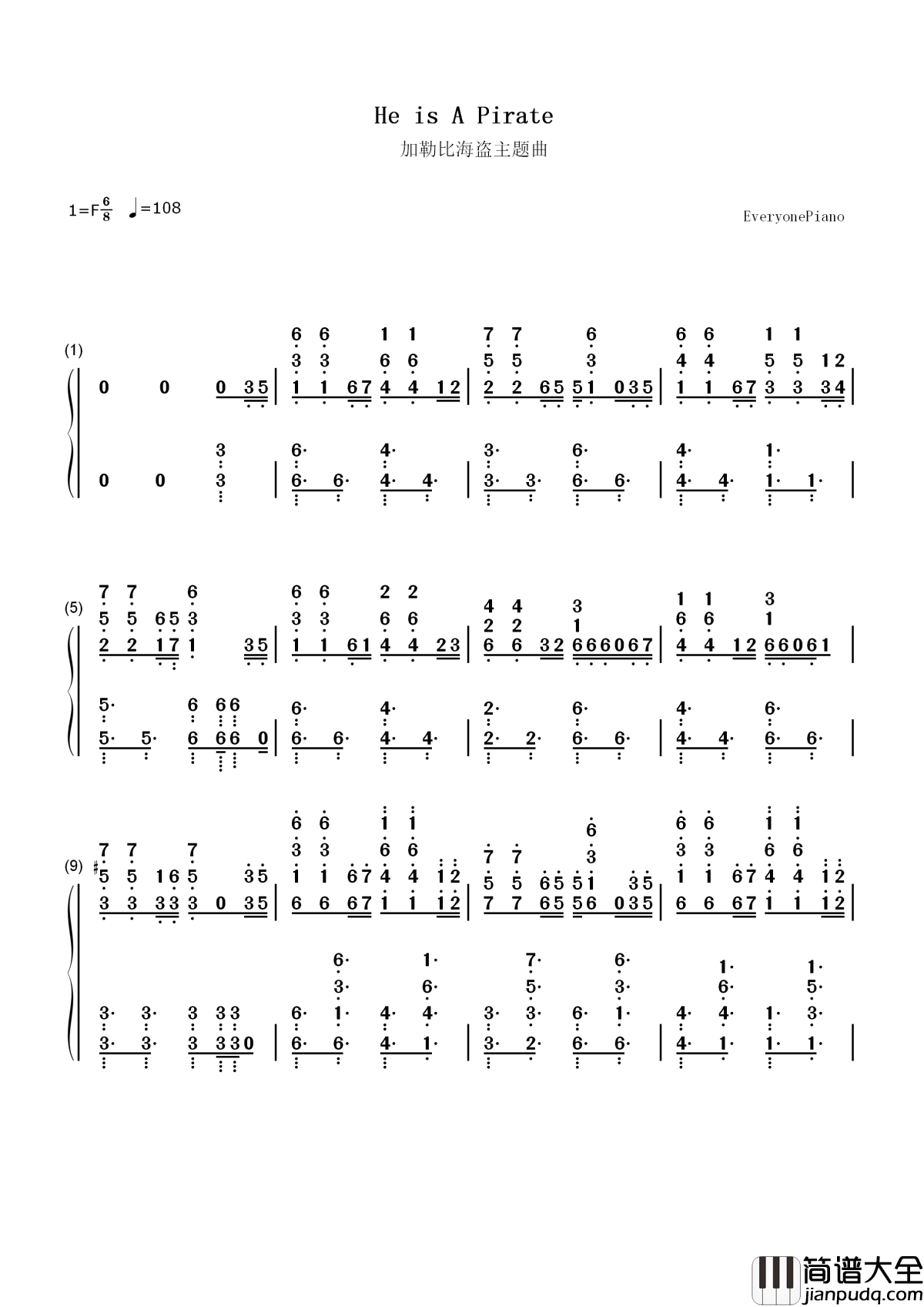 He's_a_Pirate简谱_Robert_Bartko_海盗之歌，展现了加勒比海的狂怒与震撼