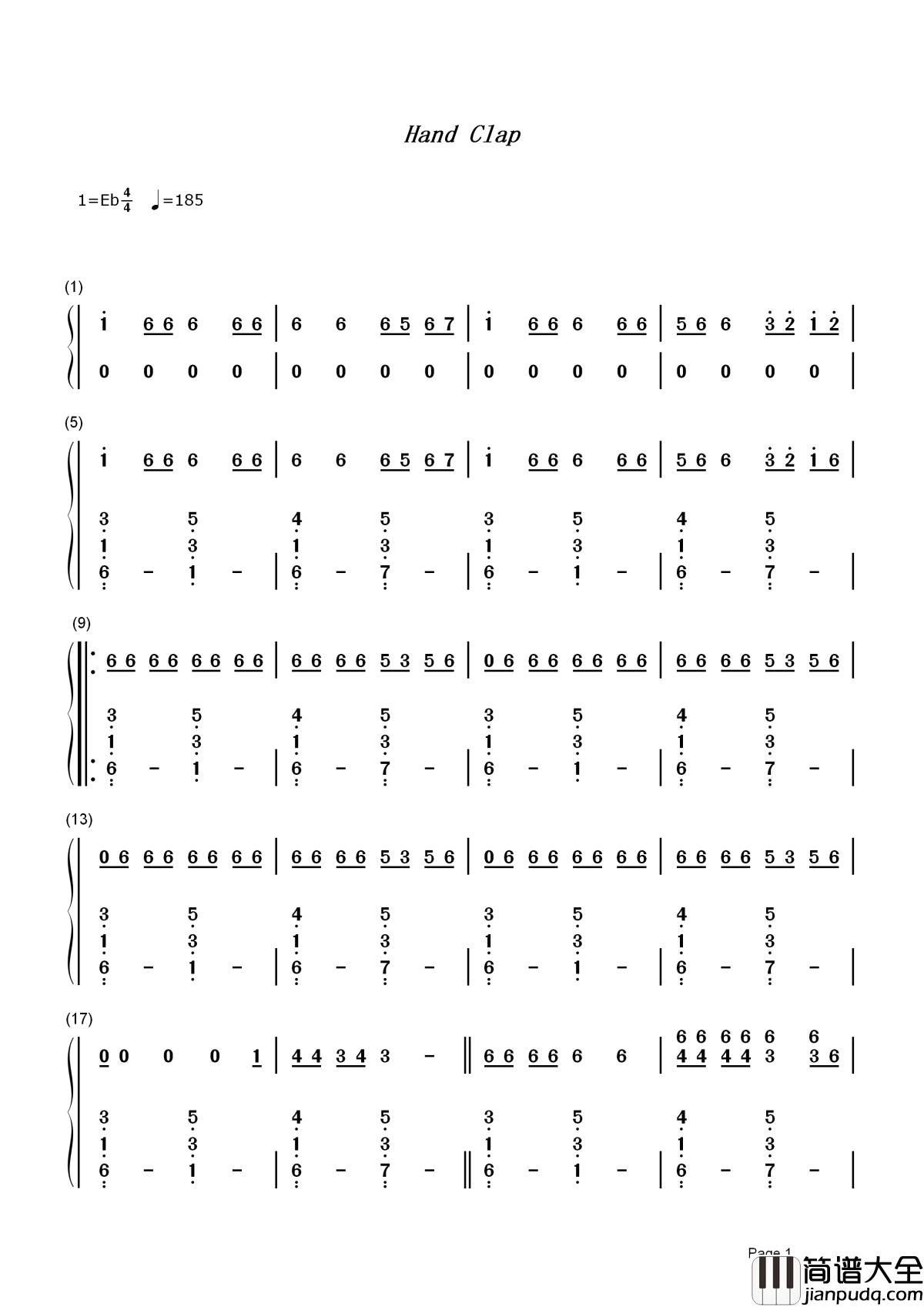HandClap简谱_前奏一响就入坑了，这旋律太洗脑