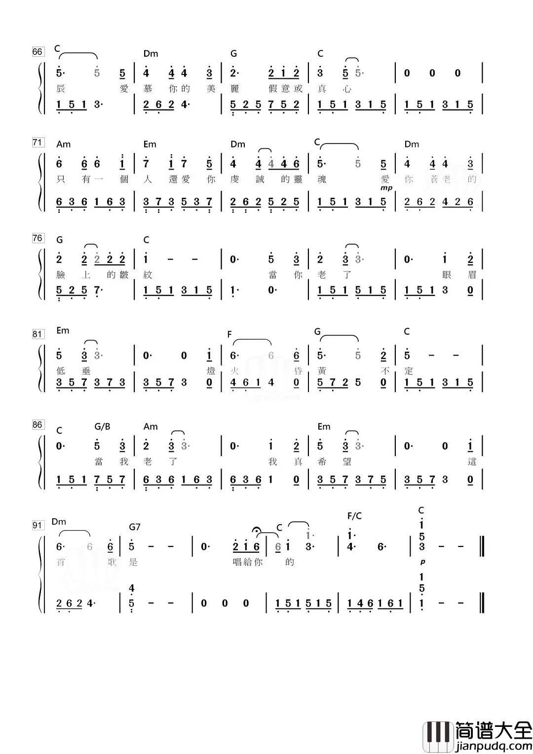 当你老了简谱_莫文蔚_我麻麻年轻时候真的好美