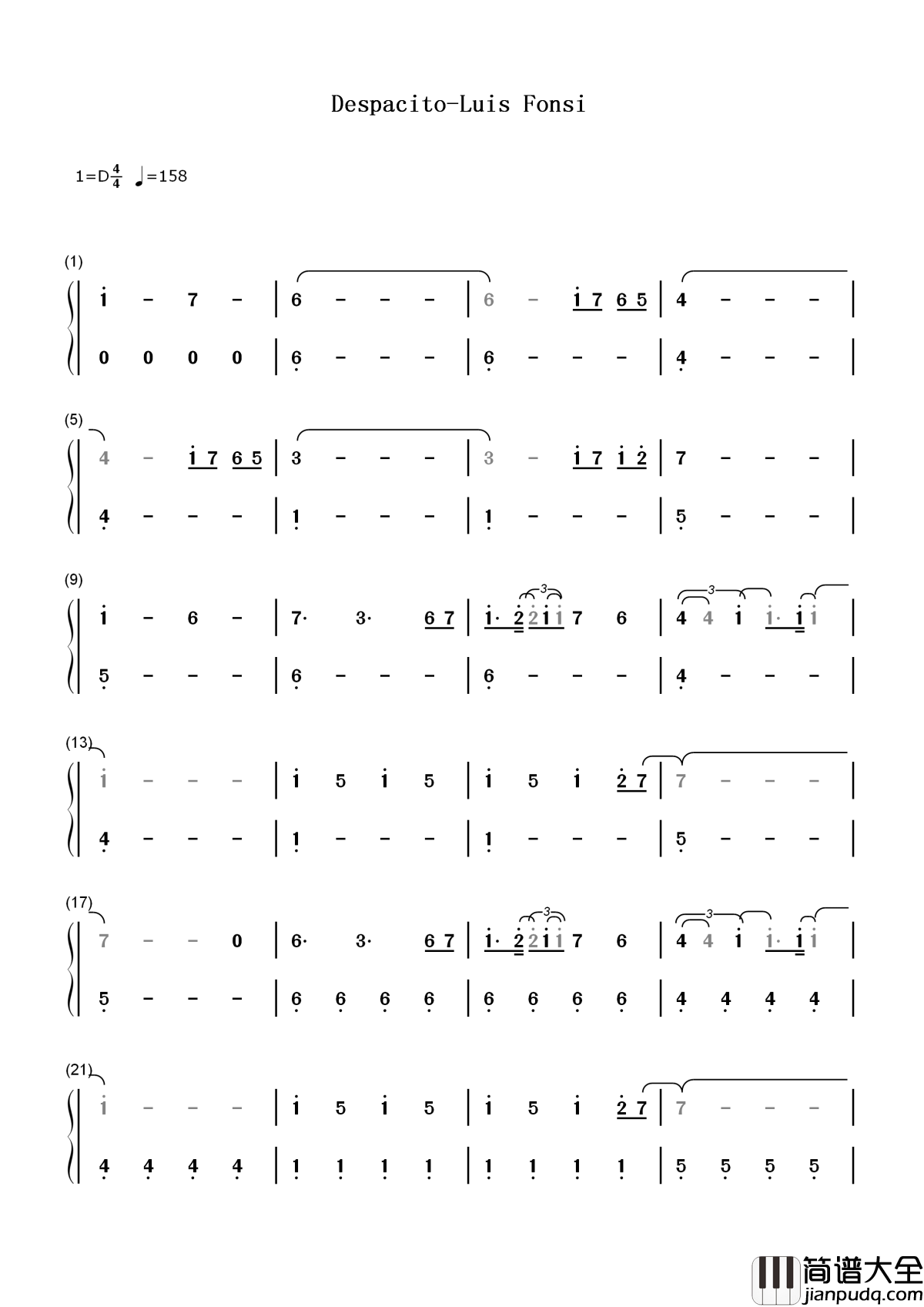 Despacito简谱_Luis_Fonsi_/_Daddy_Yankee_/_Justin_Bieber___听一遍就迷上的歌曲