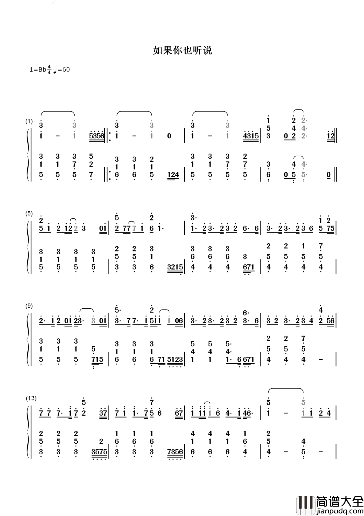 如果你也听说你简谱_张惠妹_想到你想起我，胸口依然温热