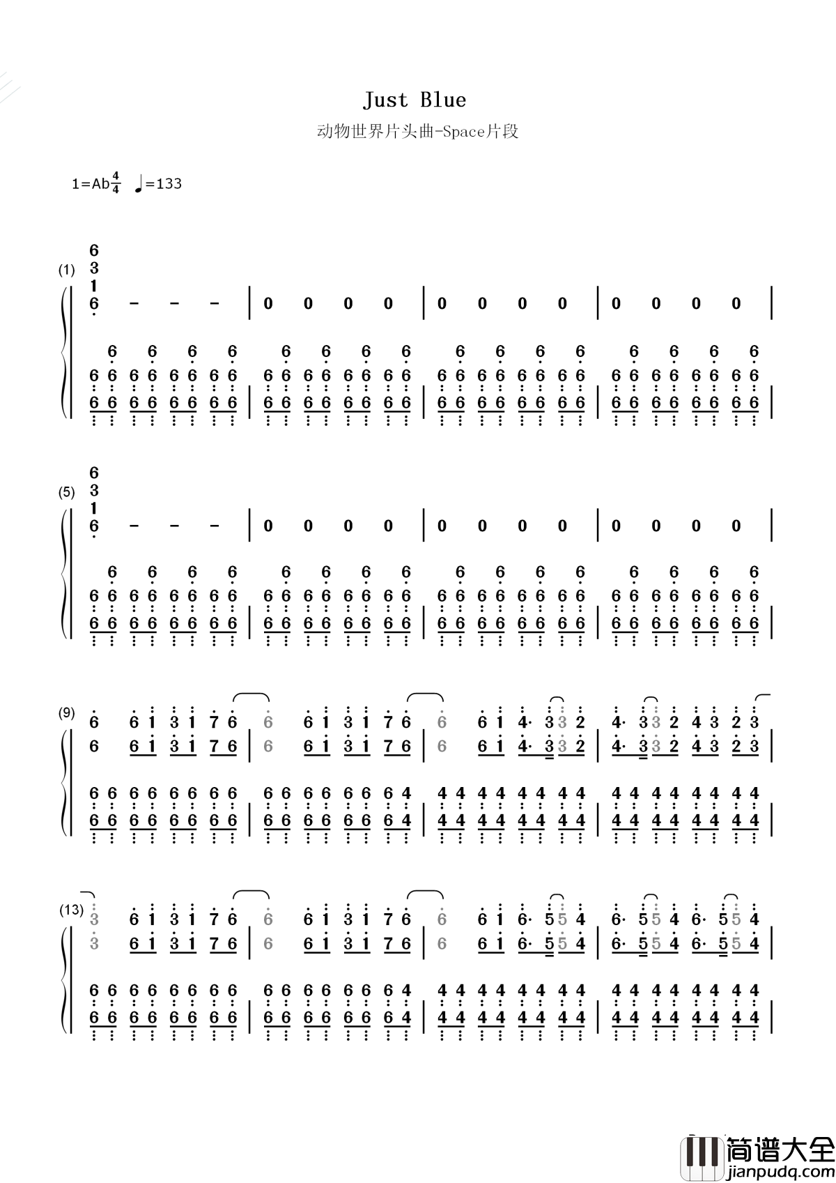 Just_Blue简谱___Space____动物世界主题曲,激昂震撼_穿透心灵!