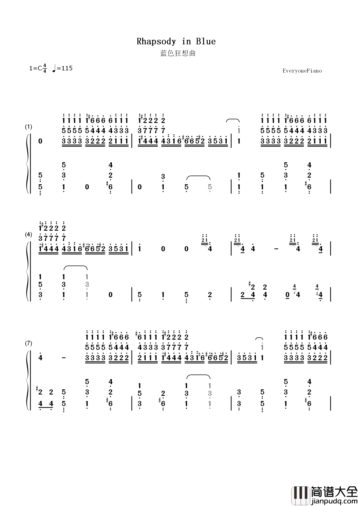 蓝色狂想曲简谱___Zubin_Mehta___钢琴上的爵士风情