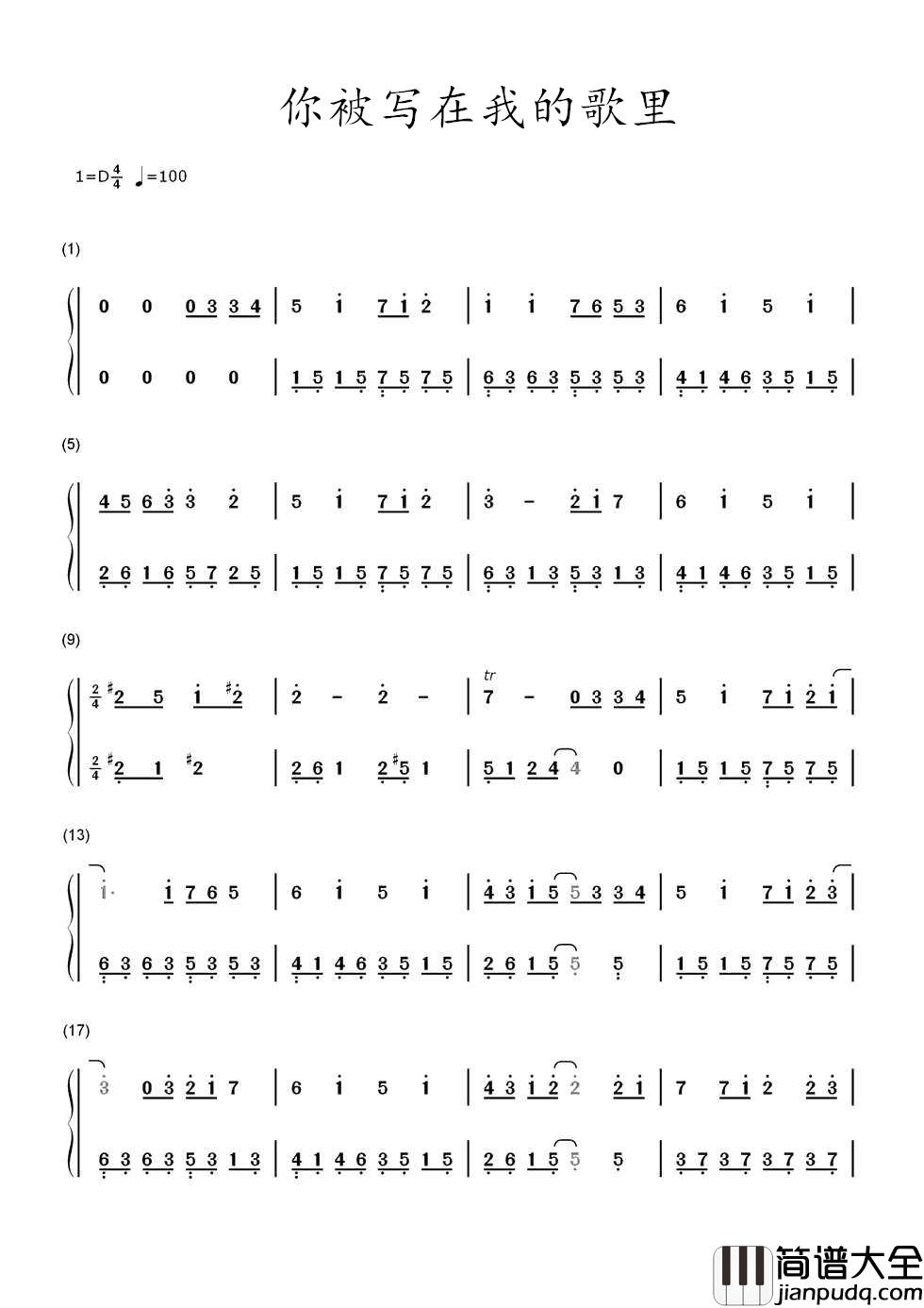 你被写在我的歌里简谱_苏打绿_我被写在你的眼睛里眨呀