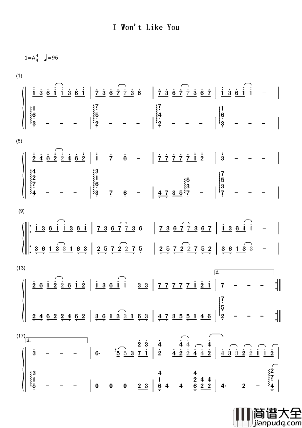 我不会喜欢你_简谱_陈柏霖_有你的城市下雨也美丽，从黎明后的太阳，到深夜里的月光。