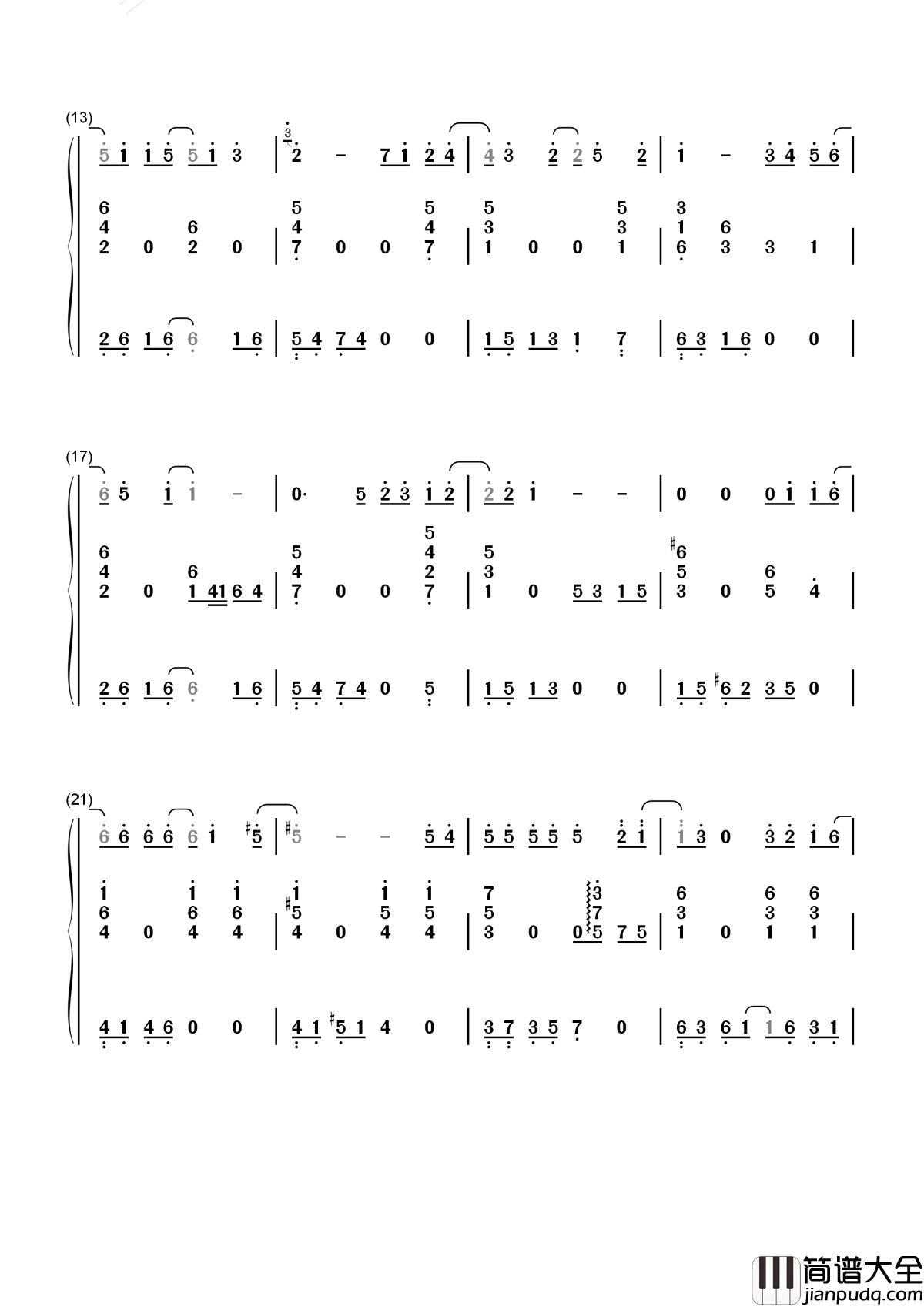 雨下一整晚简谱_周杰伦_原来我从未习惯，你已不在我身旁