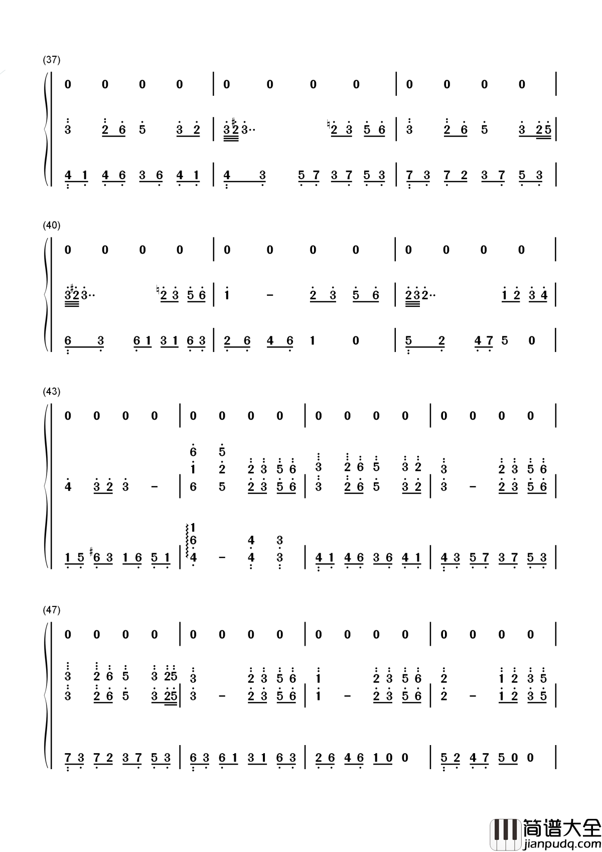 雨下一整晚简谱_周杰伦_原来我从未习惯，你已不在我身旁