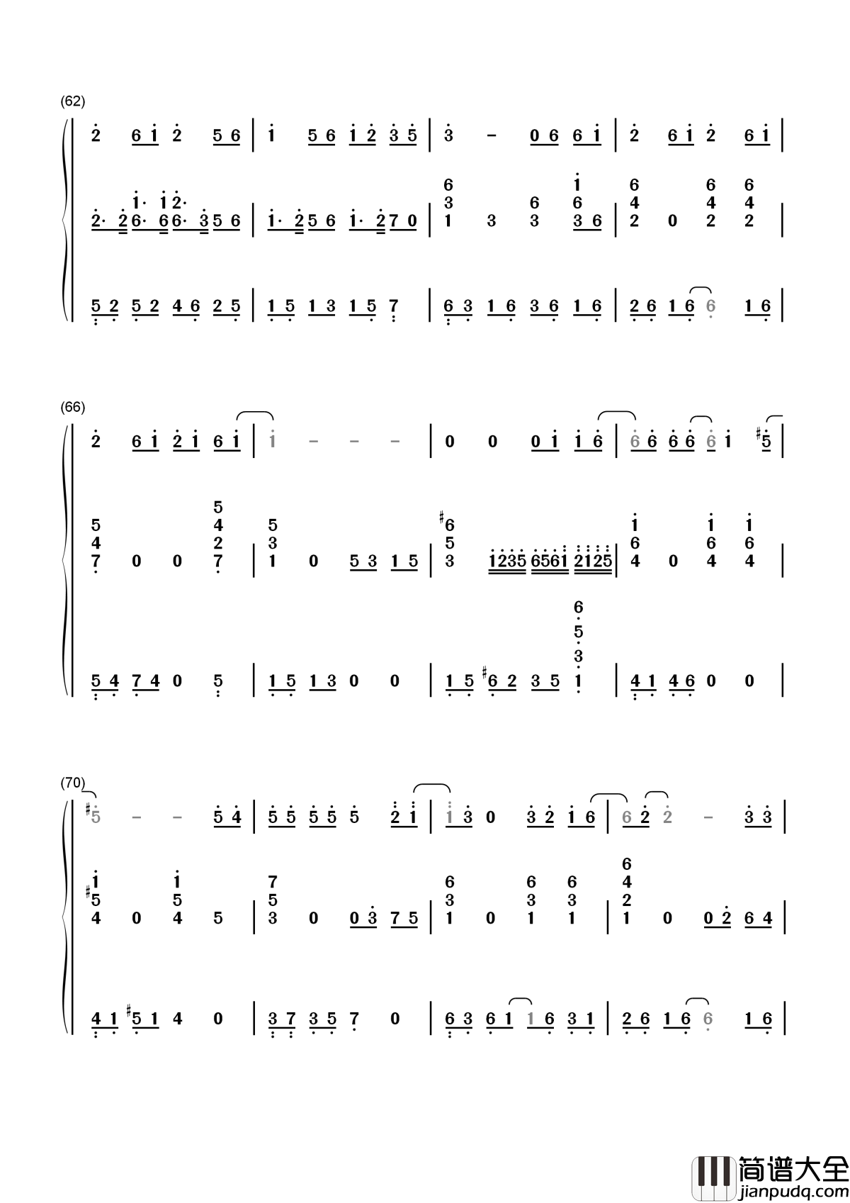 雨下一整晚简谱_周杰伦_原来我从未习惯，你已不在我身旁