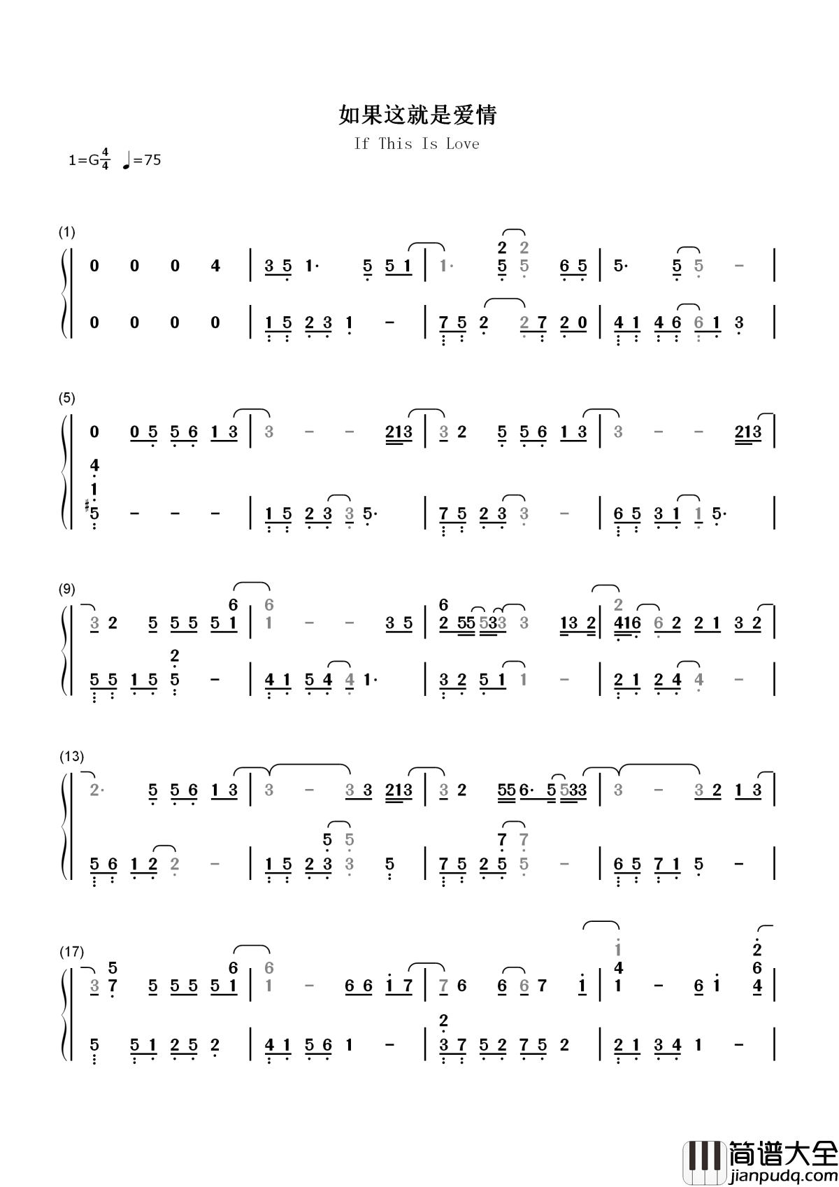 如果这就是爱情简谱_张靓颖_如果最后是你晚点真的没关系