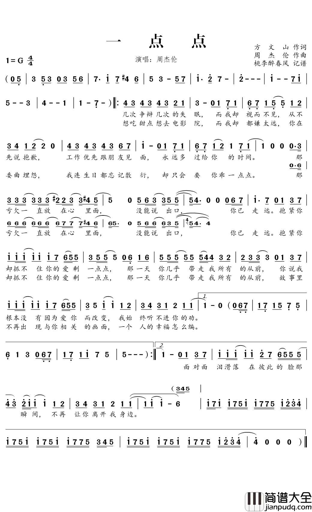 一点点简谱_周杰伦_当爱只剩一点点_痛却开始蔓延