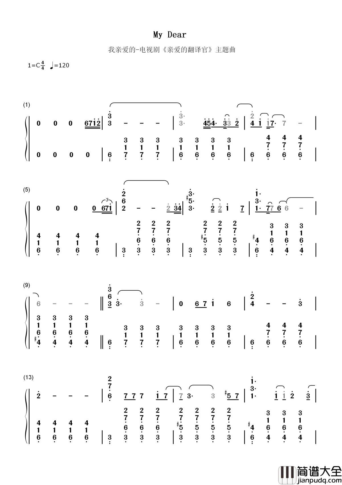 我亲爱的简谱_谭维维从遇见你那天起_就深深爱上了你