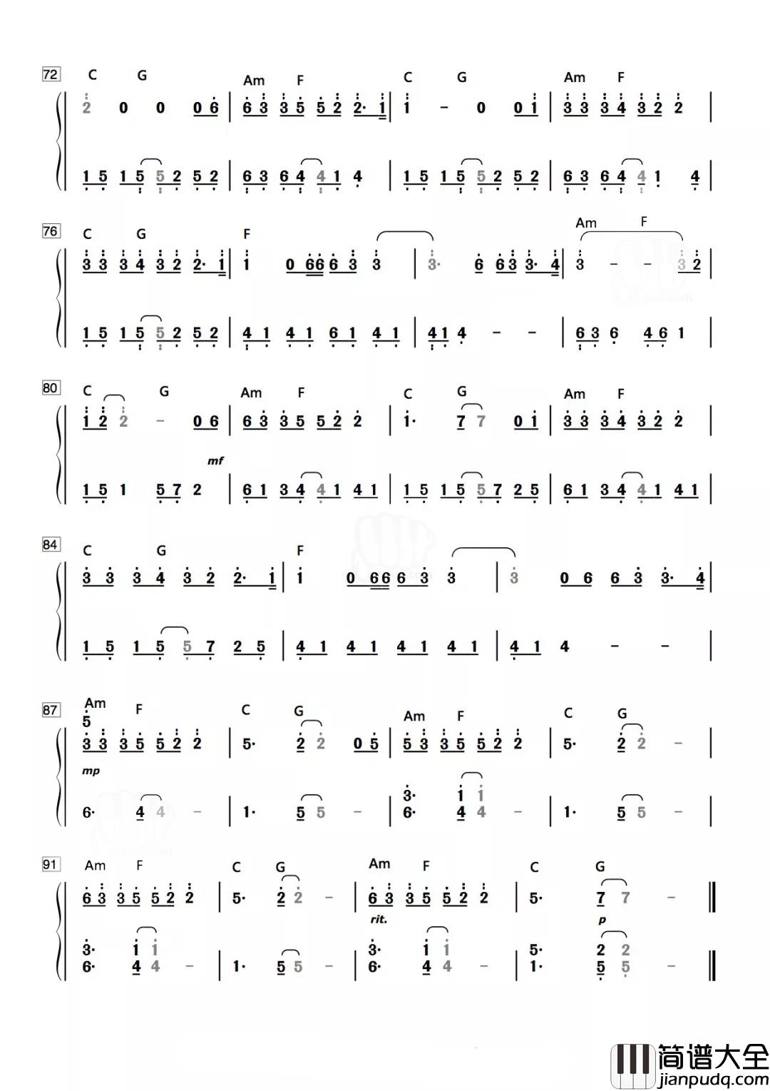 染简谱_张碧晨_变身自由画家_为世界着色