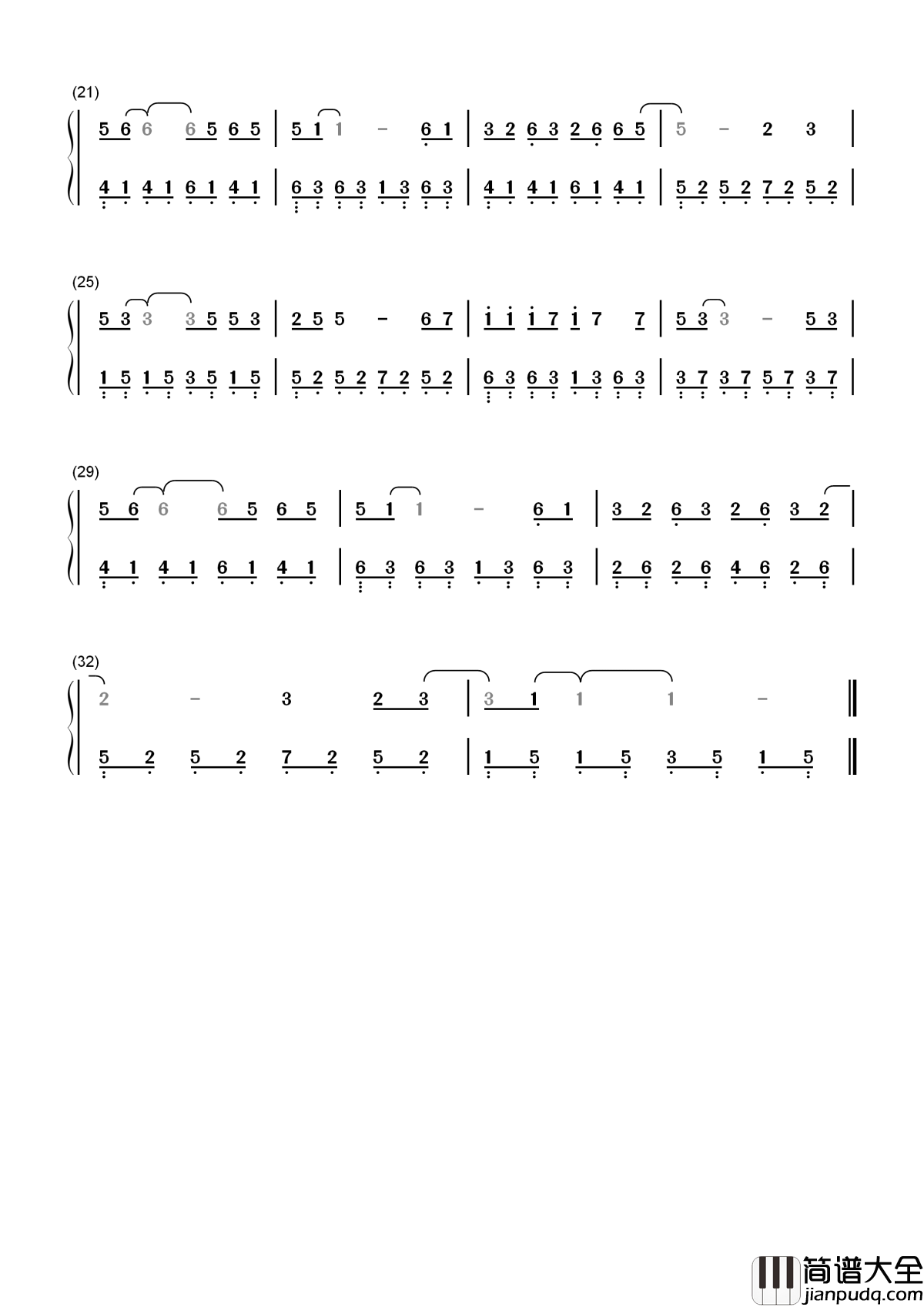 因为爱情简谱__陈奕迅/王菲_毫无代价，唱最幸福的歌