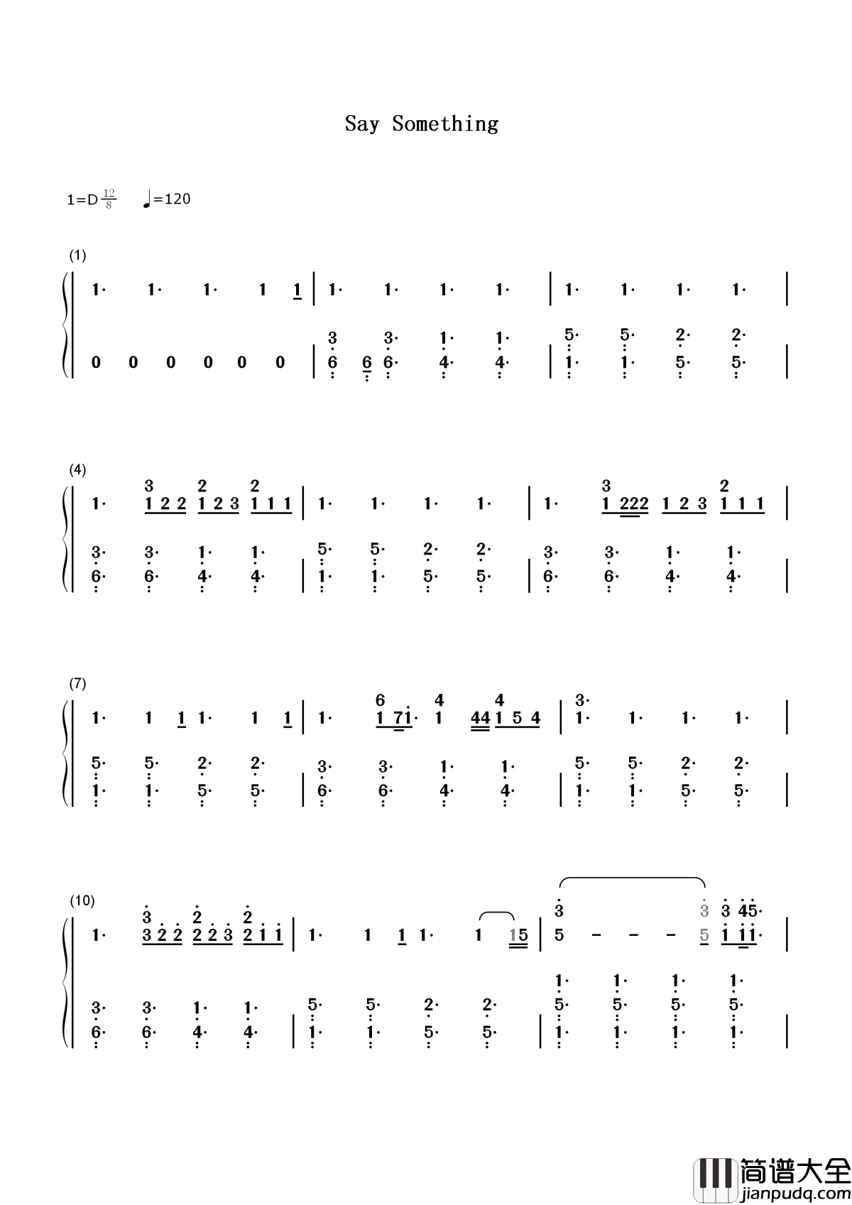 Say_Something简谱_A_Great_Big_World_若你不弃，此生不离