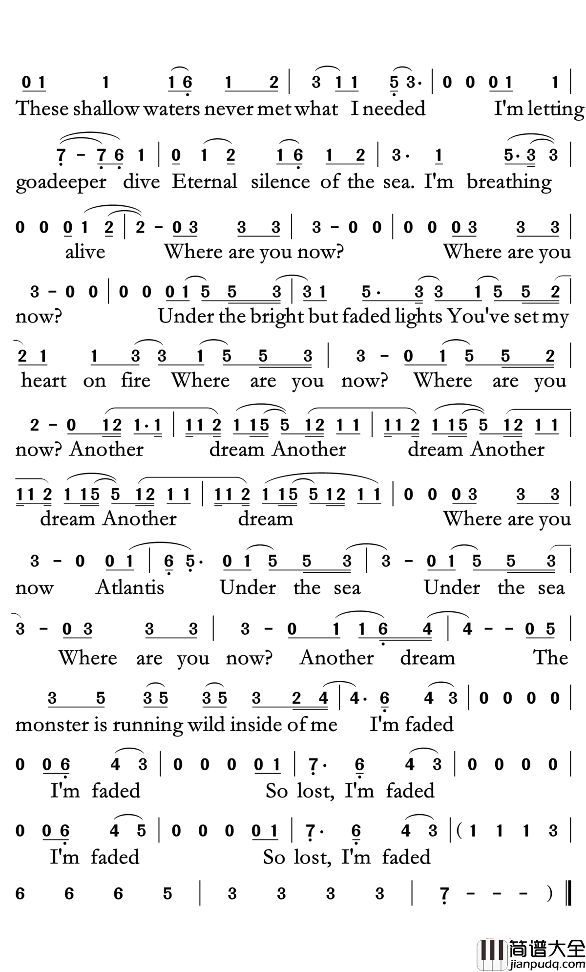 Faded简谱_Alan_Walker_电音神曲不一样的感觉,一样的感动