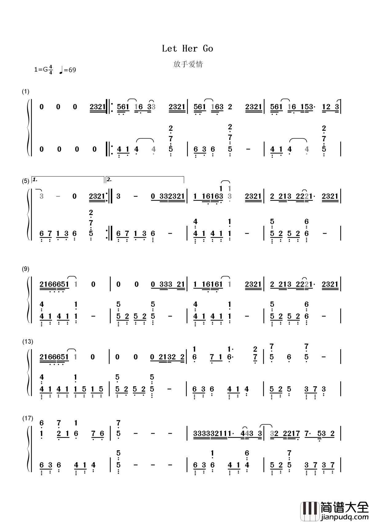 Let_Her_Go简谱_是英国民谣创作歌手Passenger经典歌曲