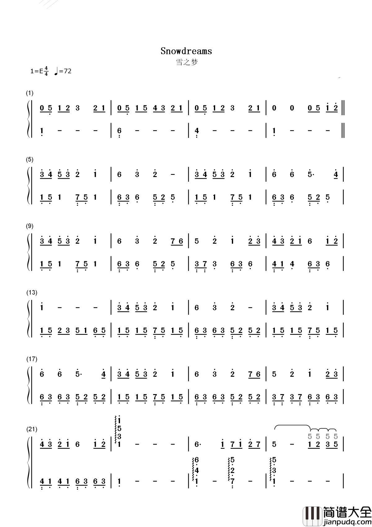 雪之梦简谱_班得瑞将这首歌，奏出了真正的唯美