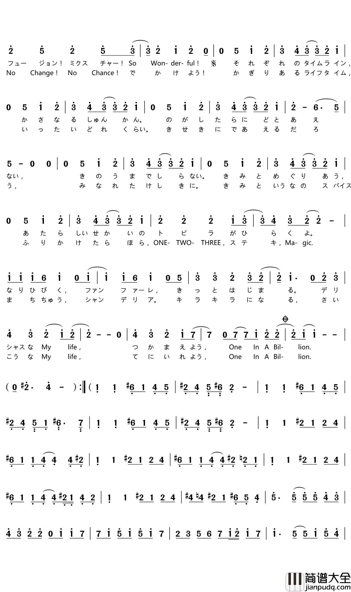 One_in_a_Billion简谱(歌词)_May'n演唱_谱友门酱胡安上传