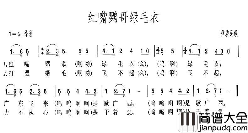 红嘴鹦哥绿毛衣简谱_