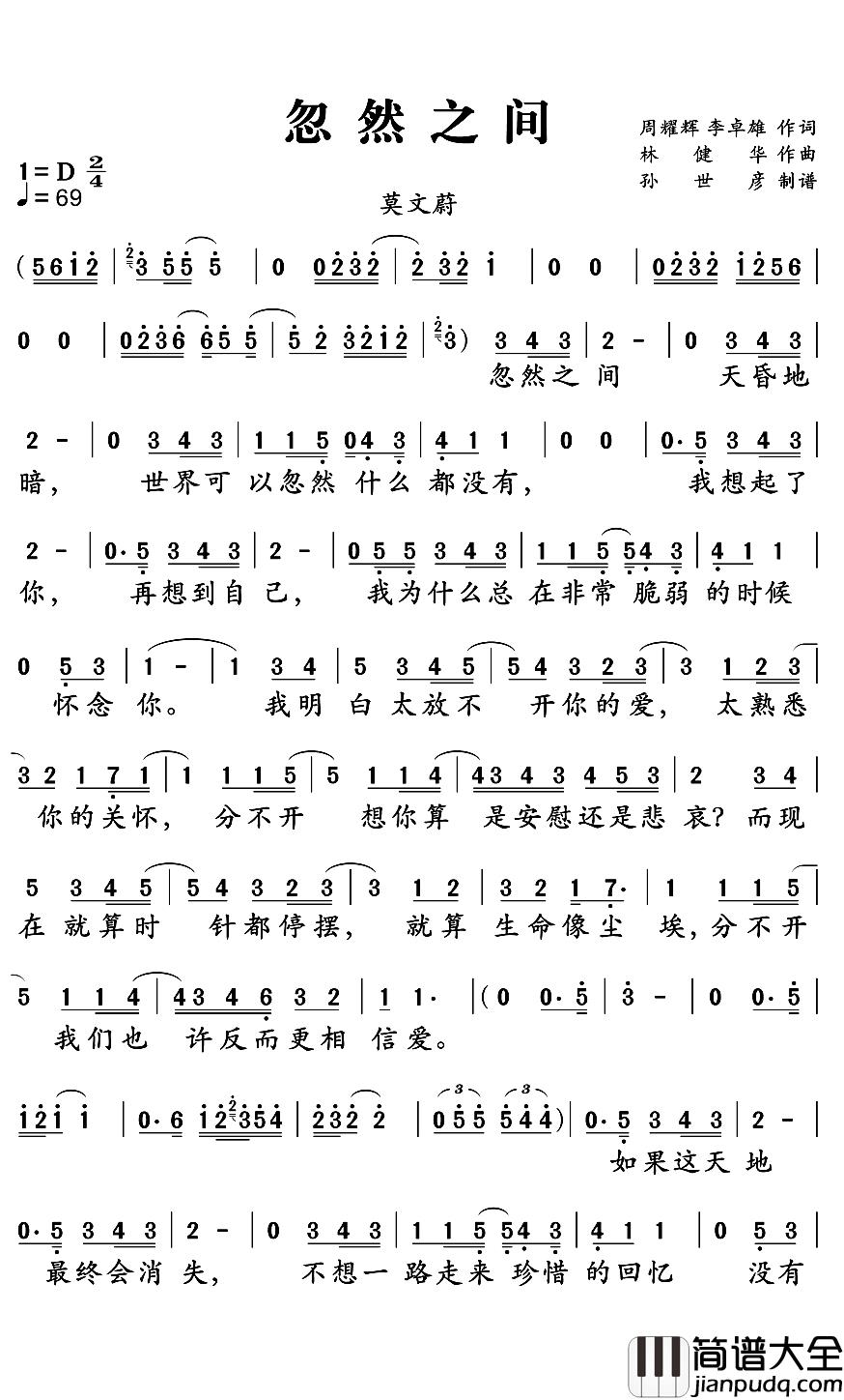 忽然之间简谱_莫文蔚演唱_第十期_热血街舞团_背景音乐